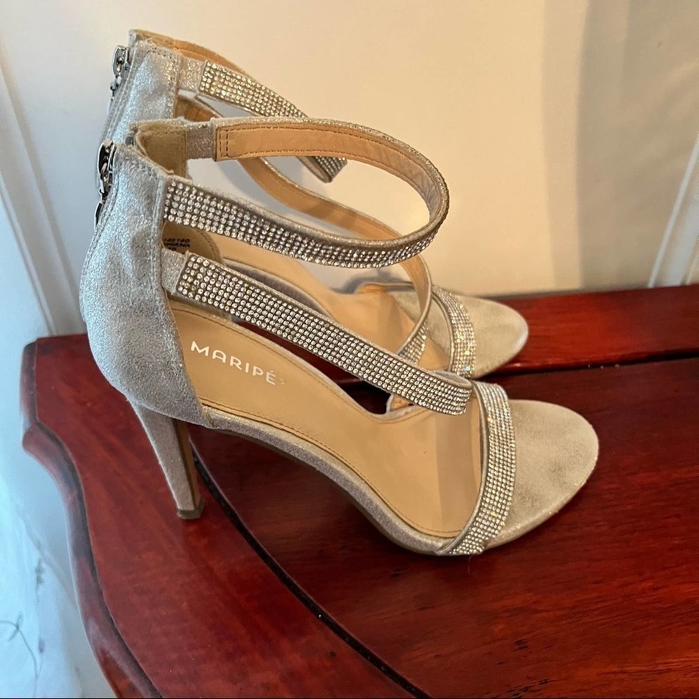 Maripe silver metallic, rhinestone, heels size 10